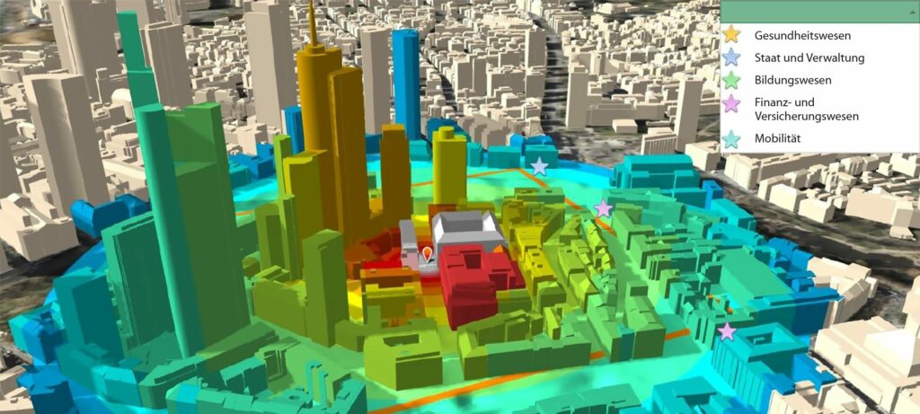 Visualisierung von Gefahrenzonen bei Bombenspregung inklusive Splitterflug und Druckwelle im 3D-Stadtmodell