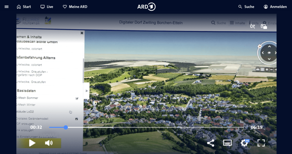 Screenshot des digitalen Zwillings von Etteln aus dem ARD Morgenmagazin – VC Map mit 3D-Modell