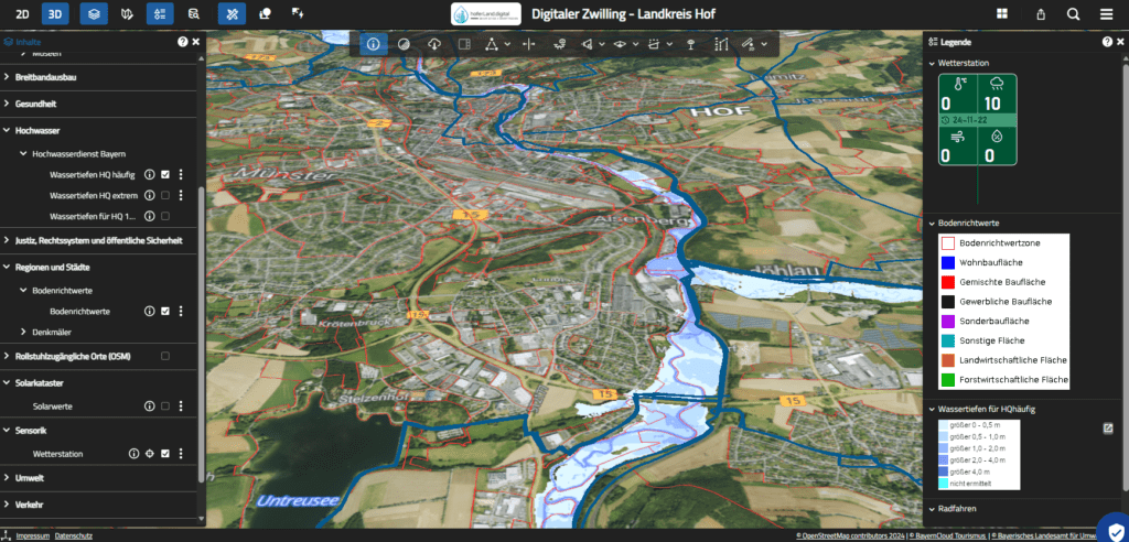 Der Digitale Zwilling des Landkreises Hof mit Karten, 3D-Modellen und Fachinformationen