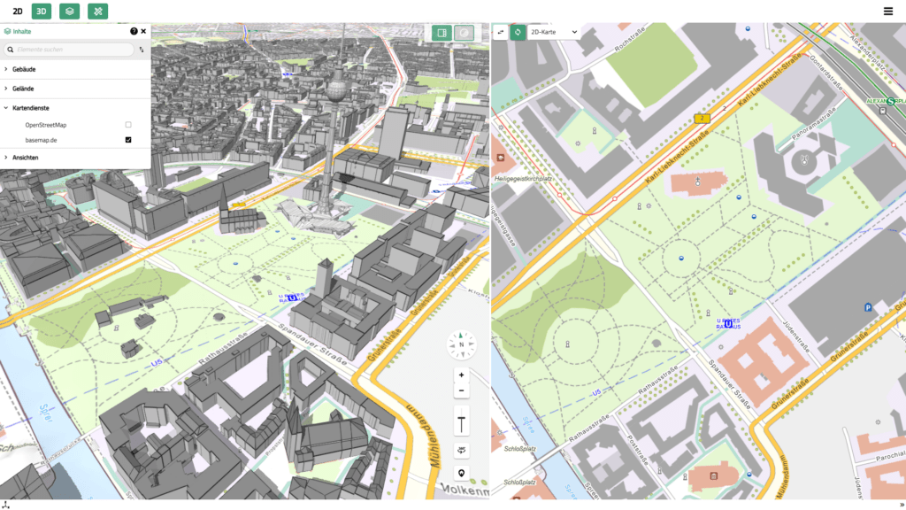 2D and 3D map view comparison