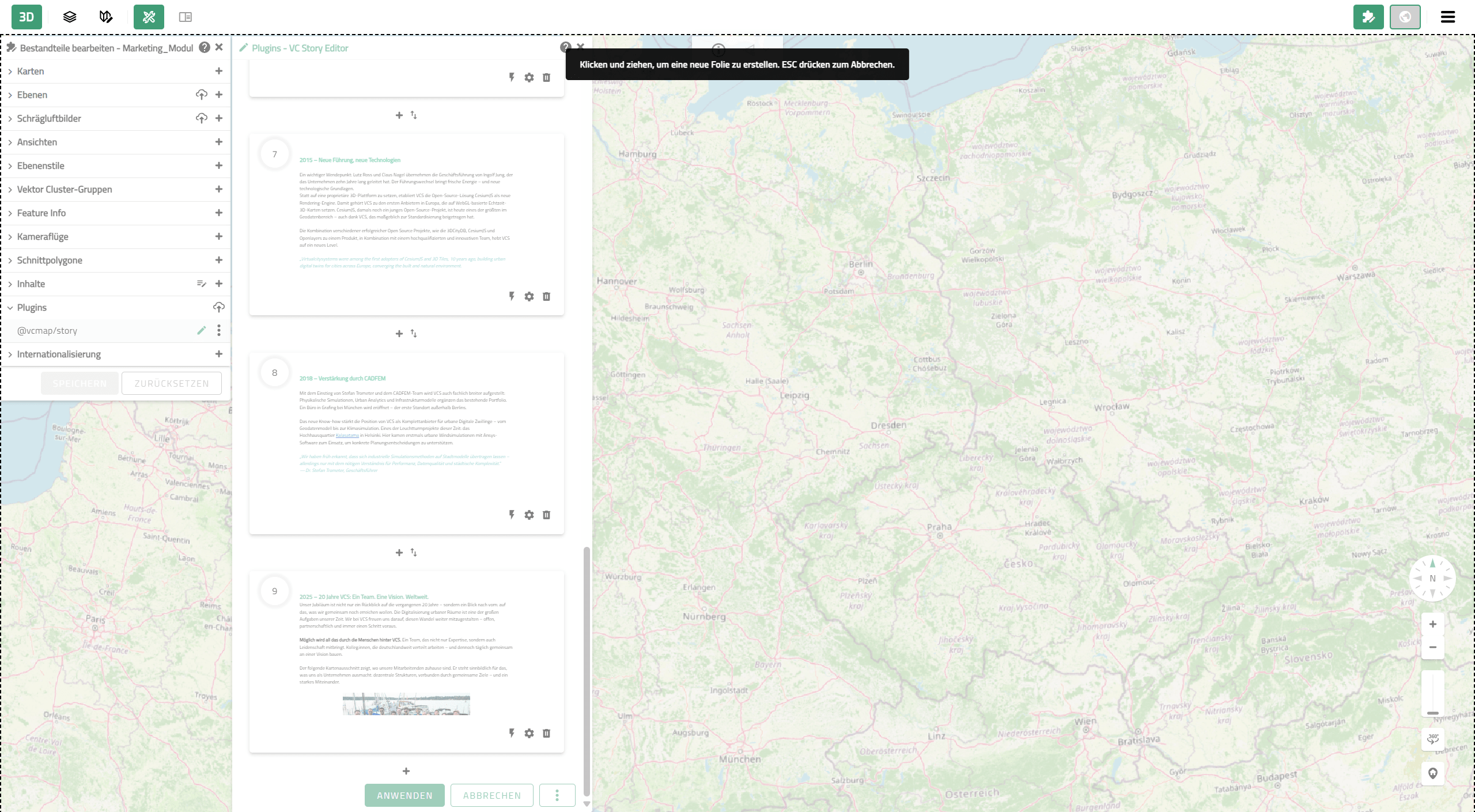 VC Story Editor: Erstellen einer Folie mit Zeichenfunktion in einer Kartenstory