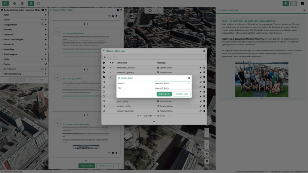 VC Story Editor: Auswahl einer Kartenansicht für eine Ansicht-Aktion