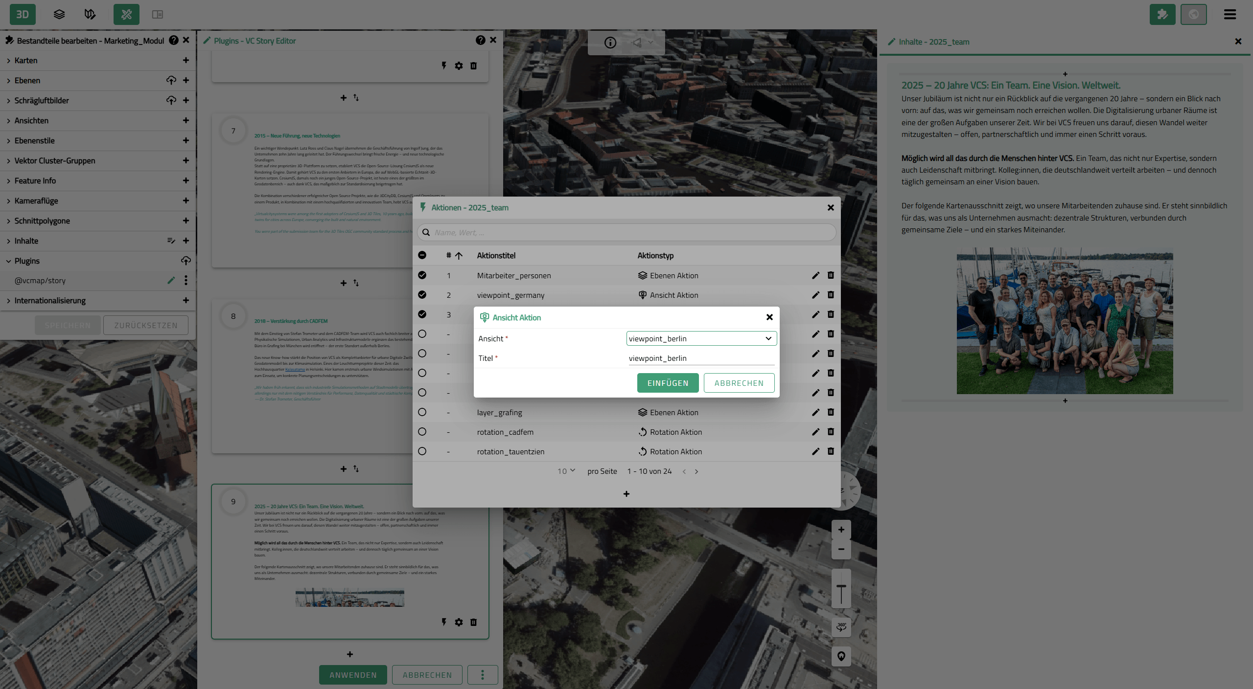 VC Story Editor: Auswahl einer Kartenansicht für eine Ansicht-Aktion
