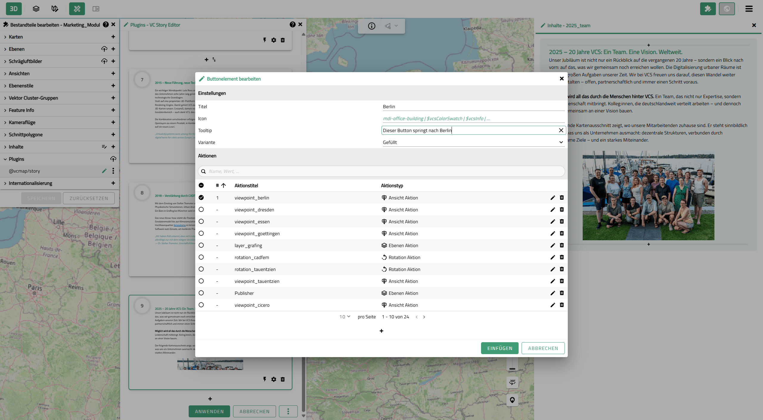 VC Story Editor: Button mit Ansicht-Aktion zur Steuerung der Kartenansicht