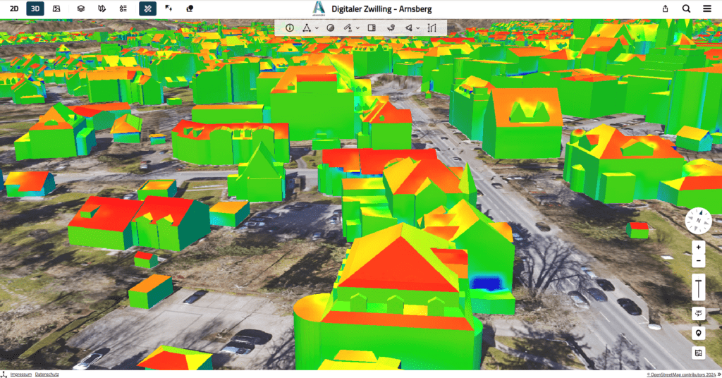 Solar potential analysis in the Urban Digital Twin of Arnsberg within the 3D city model