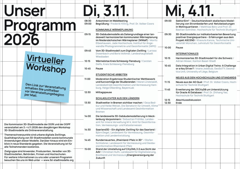 Programm des Workshops 3D-Stadtmodelle 2026